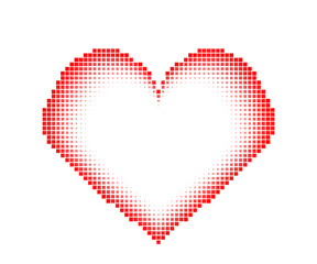 Red halftone heart frame with pixel texture. Valentine day love symbol. Vector retro illustration
