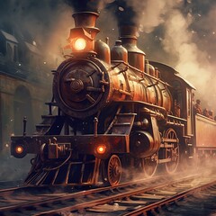 Obraz premium 1920s steam locomotive with Black smoke