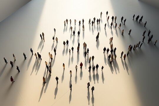Aerial view of a crowd of people on a clean white space