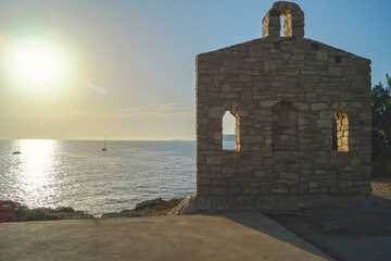 Remains of the famous church in Verudela on the rocky seashore in Croatia.