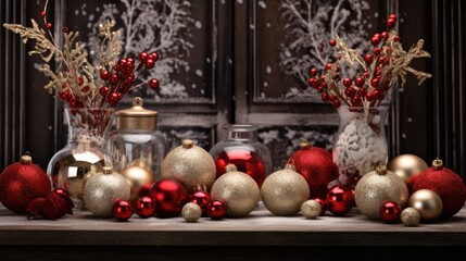 Fototapeta premium Festive Illumination: Get into the holiday spirit with a delightful collection of Christmas lights and ornaments for your seasonal home decor.