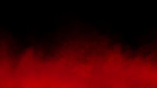 Red fog in slow motion on black background. realistic atmospheric red smoke on dark background. red fume slowly floating rises up
