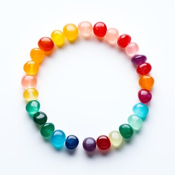 a circle of colorful round objects