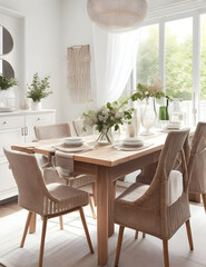 Interior of the modern stylish dining room with houseplants