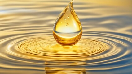golden water drop _A water drop icon with ripples, representing the sound and the vibration of water. The water is yellow as it reflects the sunrise - obrazy, fototapety, plakaty