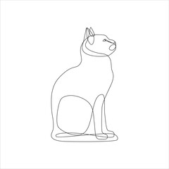 Continuous drawing in one line. The cat sits and looks up. Vector illustration