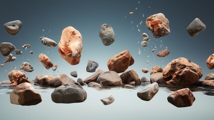 Rock stone white background fall black falling space isolated splash dust mountain cliff flying. Earth stone boulder texture rock abstract broken powder white dirt blast float burst fantasy surface.