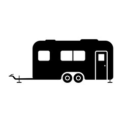 Motorhome trailer icon. Camper, caravan. Black silhouette. Side view. Vector simple flat graphic illustration. Isolated object on a white background. Isolate.