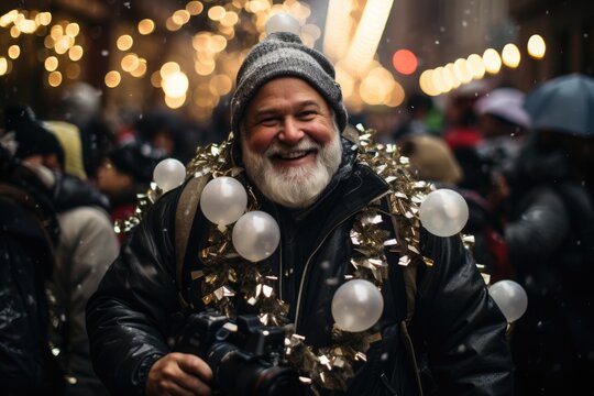 Photographer in festive attire capturing the joy of New Years celebrations 