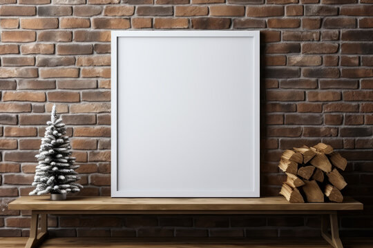 Christmas frame mockup for poster design presentation or art work. White empty frame with copy space template.