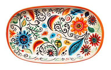 Painted Ceramic Platter with Colorful Motifs on transparent background