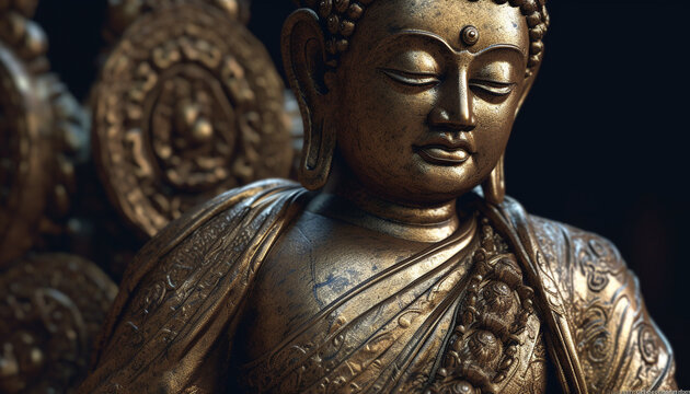 Tranquil statue of ancient deity embodies spirituality in East Asian culture generated by AI