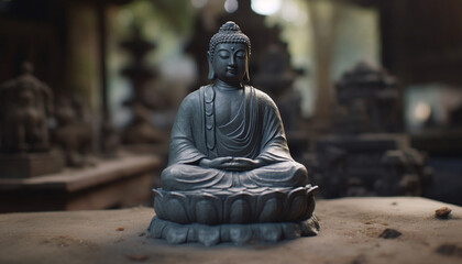 Sitting statue meditating in lotus position, ancient spirituality and tranquility generated by AI