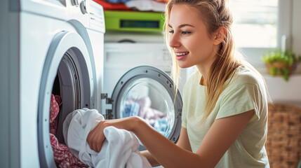 woman doing laundry in the laundry room