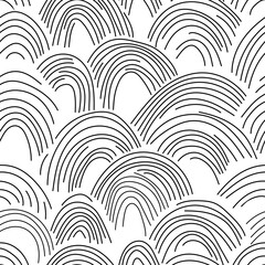 Obraz premium Abstract pattern with black-white lines. Geometric vector seamless pattern with wavy lines. Hand drawn black ink illustration. Modern design, graphic texture.