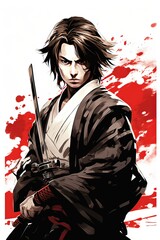 Ai arte giapponese moderna, acquerello, cubismo, colori vivaci, samurai e geishe 08