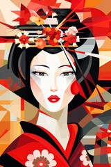 Ai arte giapponese moderna, acquerello, cubismo, colori vivaci, samurai e geishe 05