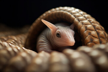 A baby armadillo curled up