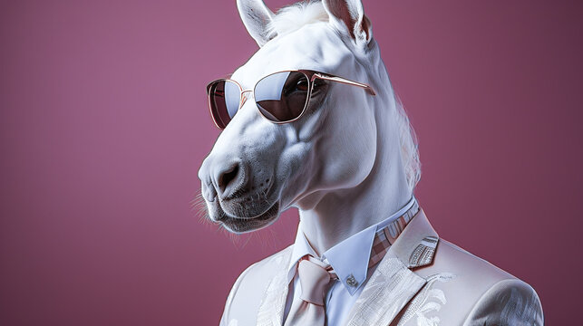anthropomorphize funny animals  with wearing clothes - portrait horse