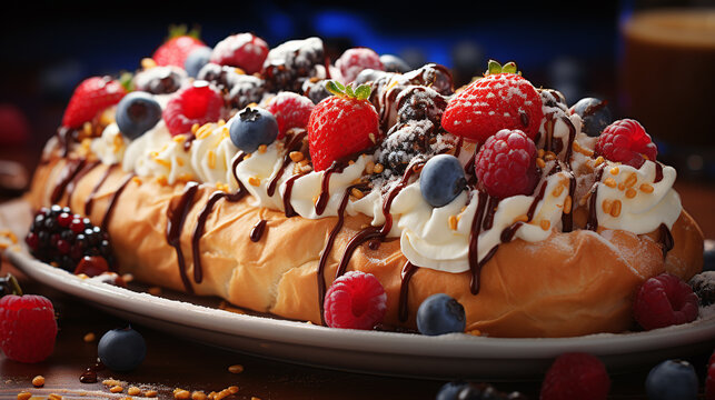 cream dessert buiscuit with fresh berries
