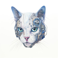 cat, creature, artificial intelligence, innovation, cyborg, fantasy, art, animal, character, monster, on white background