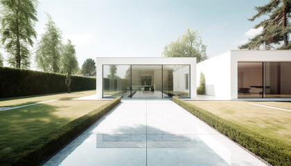 Fototapeta na wymiar Modern architecture blends luxury and nature in elegant housing development generated by AI