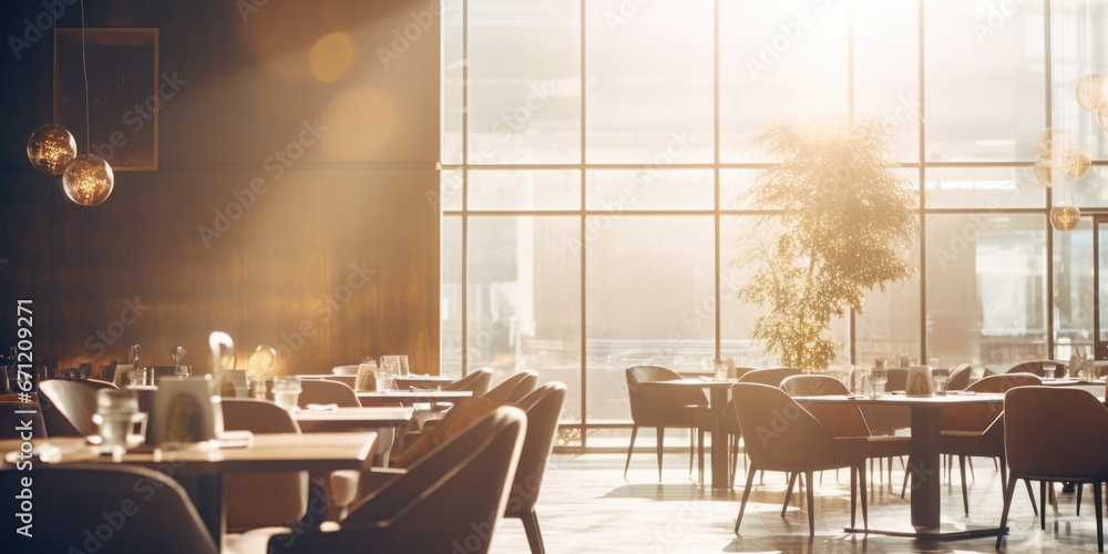 Poster A large dining room filled with numerous tables and chairs. Suitable for various occasions and events