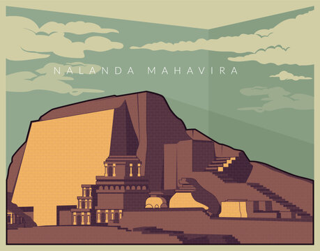 Nalanda Mahavira  -  Buddhist Monastic University  -  Icon Illustration
