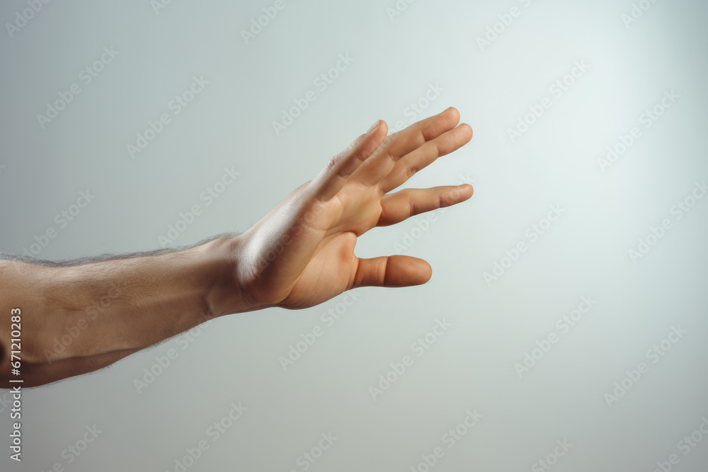 Poster a person holding their hand out in the air. can be used to depict reaching out, asking for help, or 