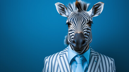 aanthropomorphize funny animals  with wearing clothes- portrait zebra  - obrazy, fototapety, plakaty