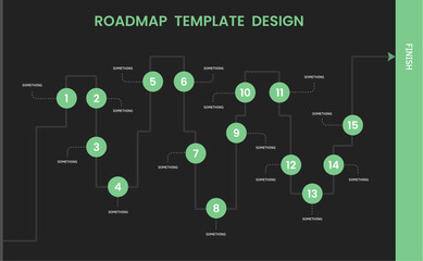 Vector Infographics Roadmap Template design with 15 steps processes options points