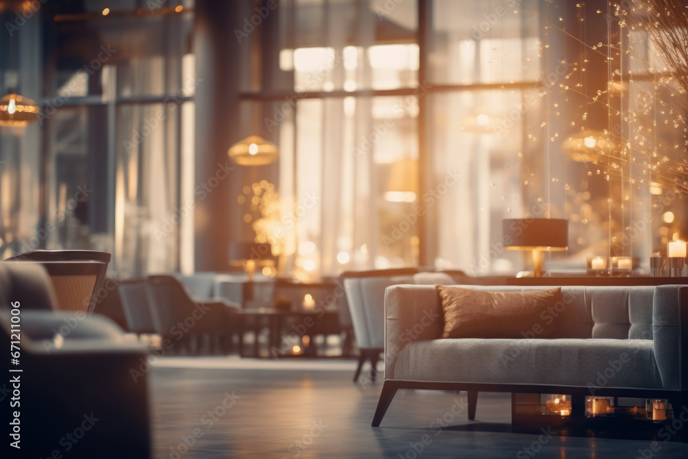 Poster a warm and inviting living room filled with comfortable furniture and softly flickering candles. per