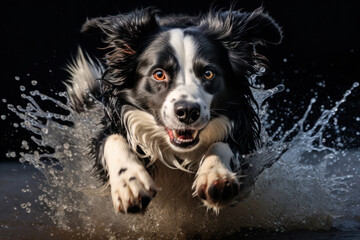 A dog shaking off water, action shot, high-speed photography
