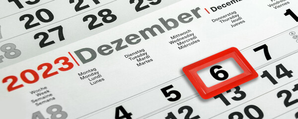 Deutscher Kalender Datum 6. Dezember 2023 Nikolaus