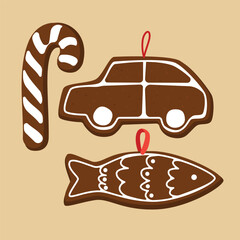 Christmas gingerbread - stick, car and fish