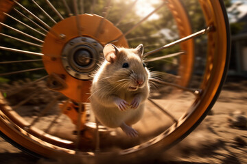 Fototapeta na wymiar Hamster and his training wheel
