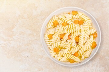 Tasty fresh pasta macaroni with cheese