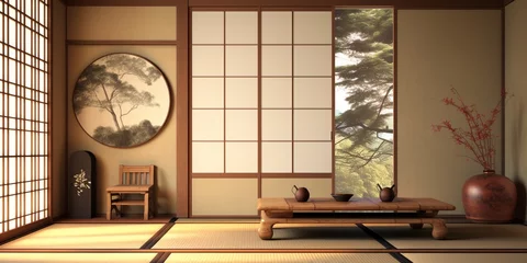 Fotobehang Japan style Big living area in luxury room or hotel japanese style decoration. © Jasper W