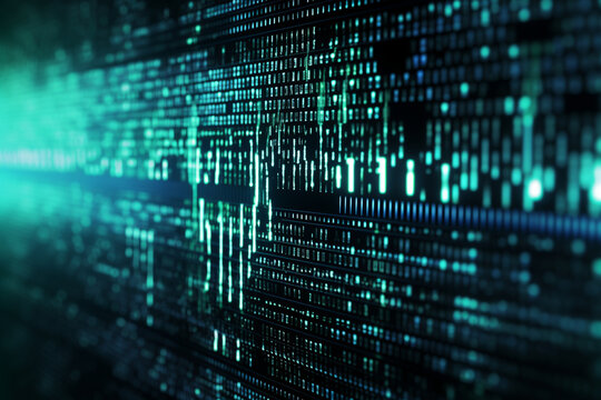 A close-up of a computer screen displaying lines of code and algorithms, representing AI programming, creativity with copy space