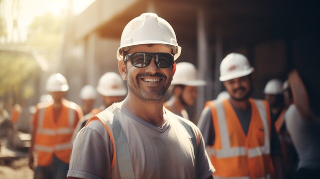 Portrait Of Construction Workers On Site, Engineer Team For Maintenance And Training In Industry Factory Worker , Warehouse Workshop For Factory Operators, Mechanical Engineering Team Production.