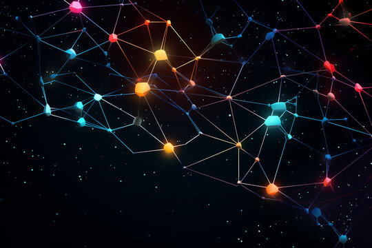 A neural network diagram with interconnected nodes, representing the complexity of AI algorithms, creativity with copy space