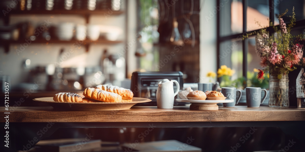 Aufkleber A table topped with plates of food and cups of coffee. This versatile image can be used to depict a variety of dining and socializing concepts.