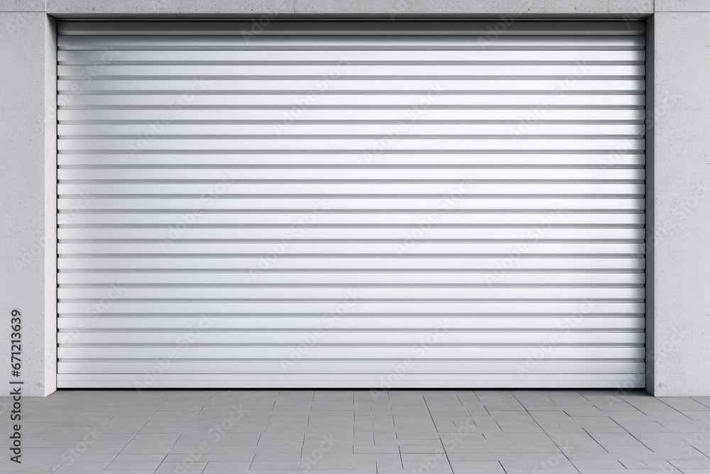 Aufkleber a white garage door with a red fire hydrant in front of it. this image can be used to depict a resid