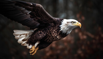 Fototapeta premium The majestic bald eagle, symbol of American patriotism, in flight generated by AI