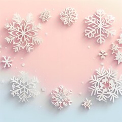 3D paper cut snowflake illustration Christmas festive imagery 4D design on pink blue background copy space frame cute pastel color greetings card social media image