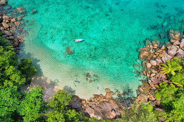 Fototapeta na wymiar Drone shot of Anse Major beach, Mahe, Seychelles