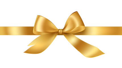 Decorative golden bow with long ribbon isolated on white background. Holiday decoration. Vector illustration