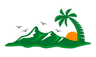Fototapeta na wymiar mountain and coconut tree vector icon logo