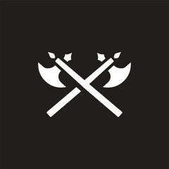 White Crossed medieval axes icon isolated on black background. Battle axe, executioner's ax. Vector Illustration stock illustration