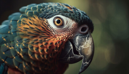 Obraz premium Close up of a vibrant hawk beak and multi colored feathers generated by AI